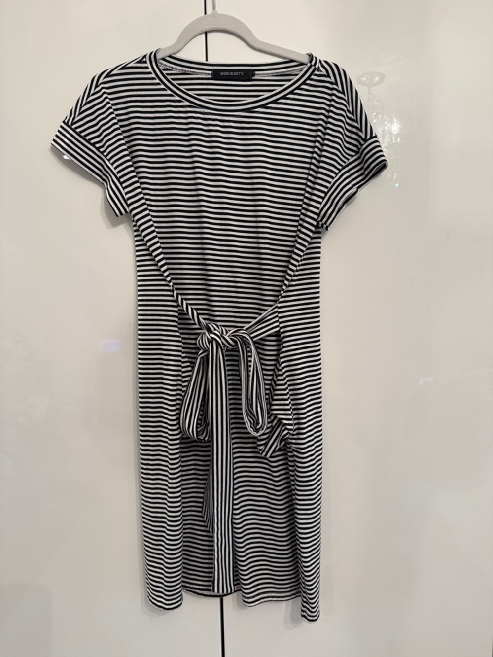 Striped Tie-Waist Midi Dress in Black & White by Merona